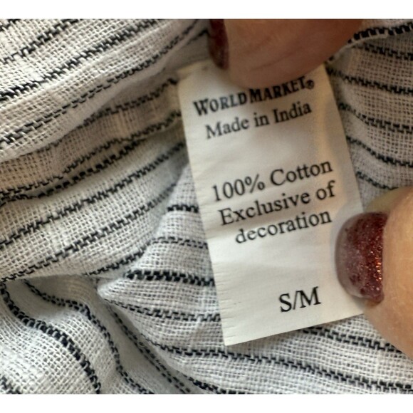World Market Top Size S/M Black White Long Sleeve Striped Babydoll Peasant NWT - Picture 4 of 8